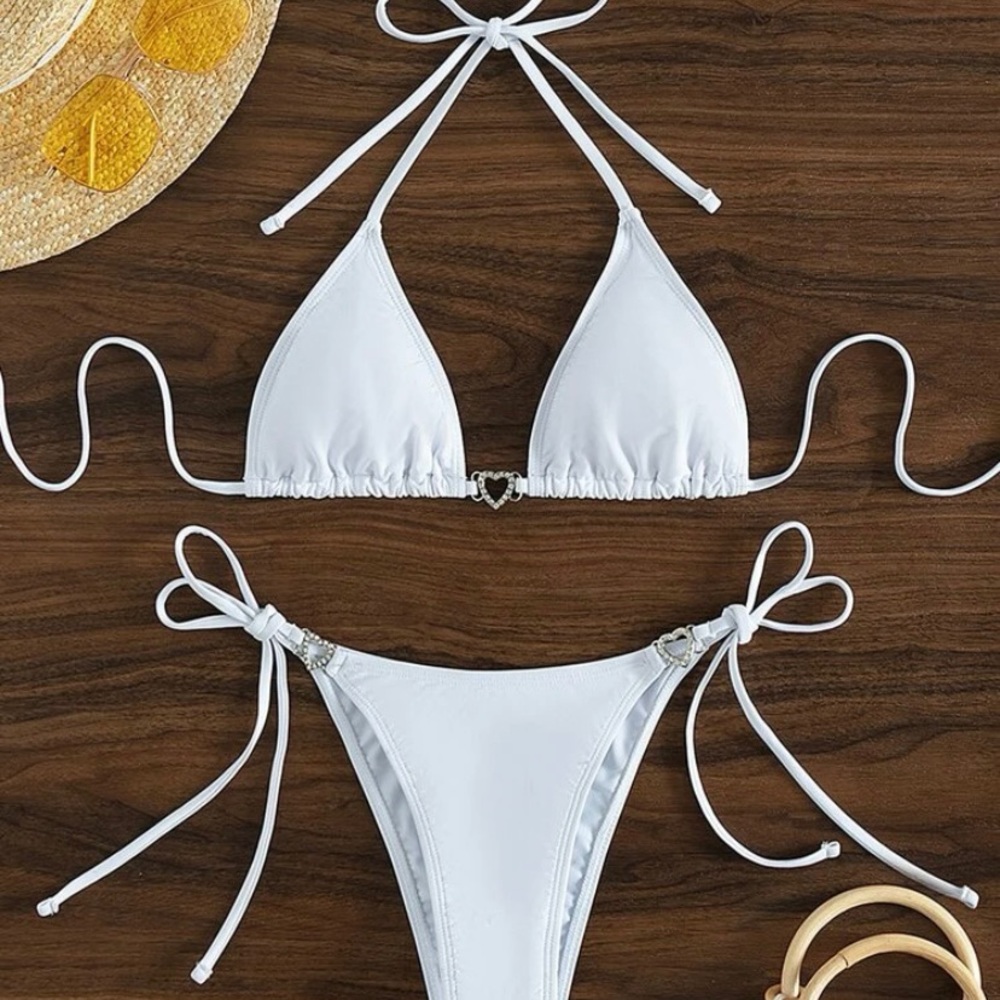 Womens Heart Stone White Bikini Size Small BRAND NEW